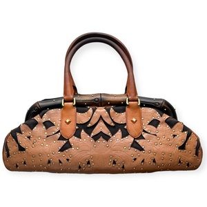 Gucci Rare Vintage Bamboo Studded Leather Bullet Bag